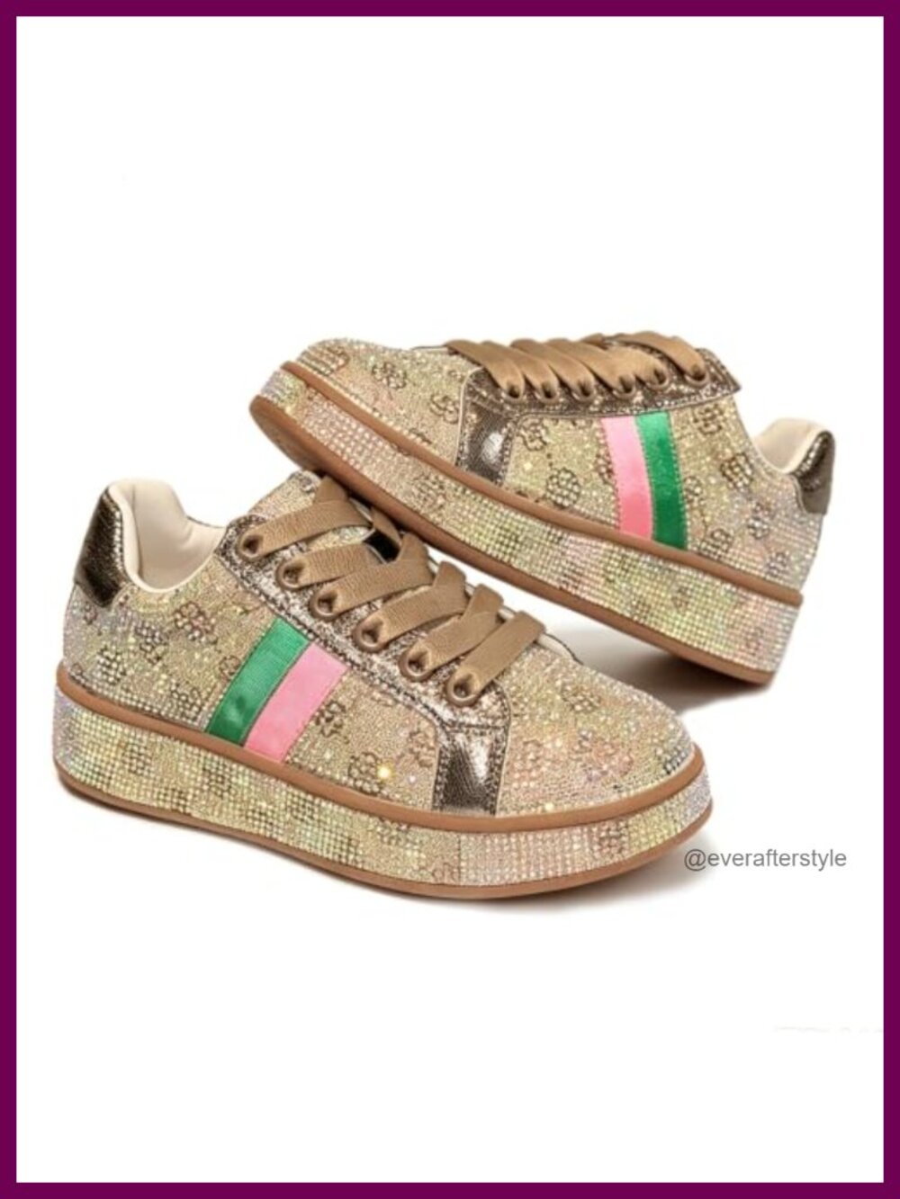 Rhinestone Platform Lace Up Sneakers Rave Party Shoes